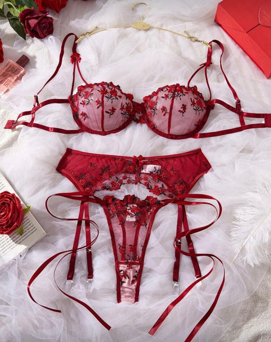 3pcs Red lingerie